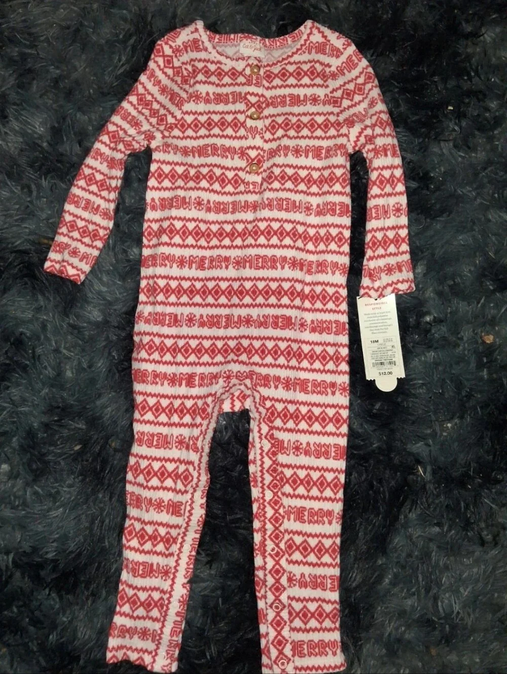 Holiday 'Merry' Red & White Kids One-Piece Pajama